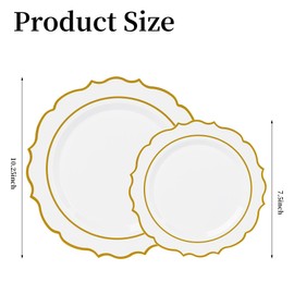 Ciselure 120PCS White Plastic Plates, Disposable Party Plates with Gold Rim, Heavy Duty 60 Dinner and 60 Dessert Plate for Party and Wedding