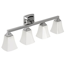 Moen YB5164CH Voss 4-Light Dual-Mount Bath Bathroom Vanity Fixture with Frosted Glass, Chrome, 7.24 x 9.61 x 32.76 in