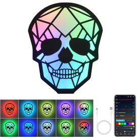 Modxian Rechargeable RGB Wall Lights with APP Control, Battery Operated Smart Wall Sconces Skull Design, Magnetic Cordless Wall Lamp RGB Music Sync for Bedroom Party Bars