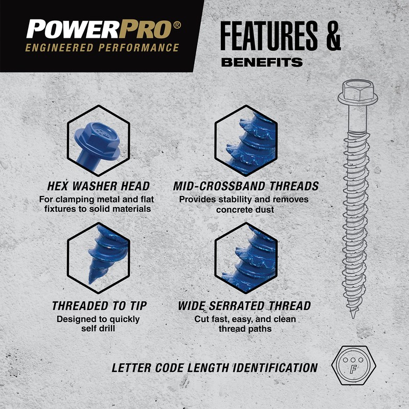 Power Pro Blue Hex Washer-Head Concrete Screw Anchors (3/16" x