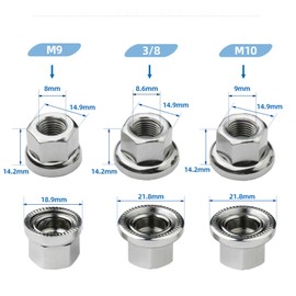 M9 M9.5 (3/8") M10 Stainless Flange Lock Nut, Hex Flange Nut Fastener Nut, Pack of 6