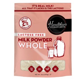 Healthier Comforts Lactose Free Whole Milk Powder | Non-GMO, rBST Hormone Free, Kosher, Gluten Free, No Fillers | Baking, Coffee Creamer, Shakes, Pantry Staple, Camping | Makes 2.5 Gallons (21 oz)