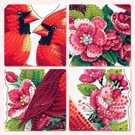 MXJSUA Valentine's Cardinals Special Shaped Hanging Diamond Painting Art Kits for Adults, Crystal Rhinestone Acrylic Gem Art Pendant Ornaments Kit for Home Decor and Gift 7.87 * 7.87 Inch