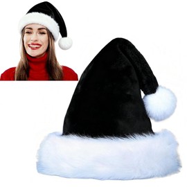 Ankelesz Santa Hat, Xmas Holiday Hat for Adults, Touch Soft and Comfortable Velvet Thickened Santa Hats for Christmas New Year Holiday Party Supplies (Black)
