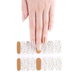 NKA Semi Cured Gel Nail Strips-16 Extra Long Double Ended Nail Wraps-UV Lamp curing Nail Stickers-FLORAL GLAM