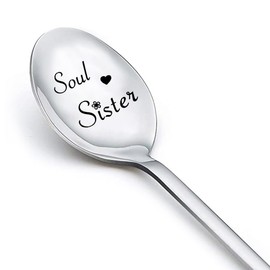 Soul Sister Gift Spoon for Women Friends Besties Christmas Xmas Gifts for BFF Friendship Birthday Gifts for Girls Best Friends Engraved Coffee Teaspoons for Tea Lovers Soul Sisters