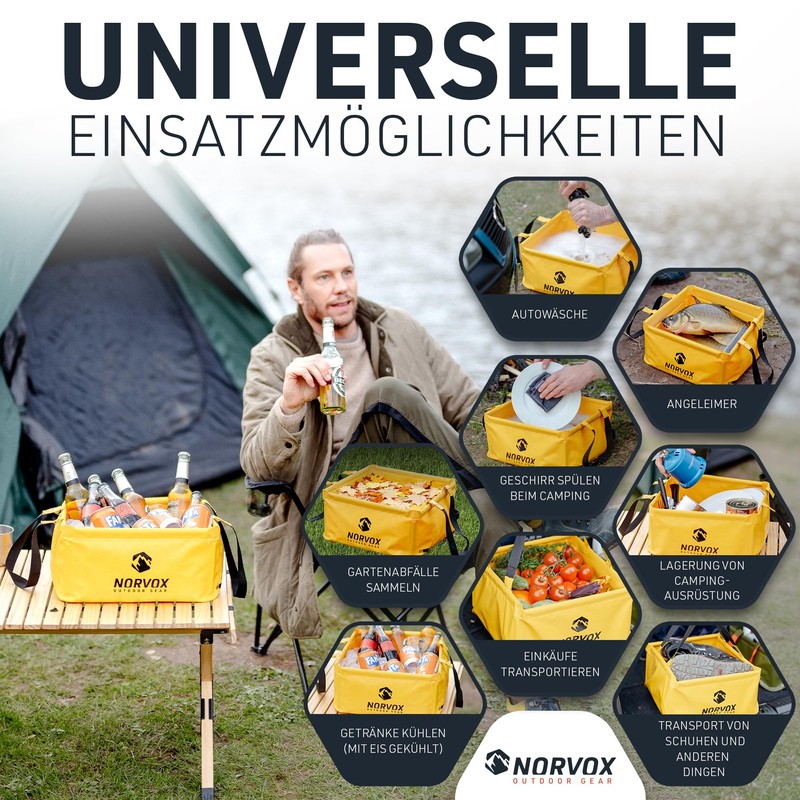 NORVOX Outdoor Folding Bowl - 15 L - Yellow Foldable