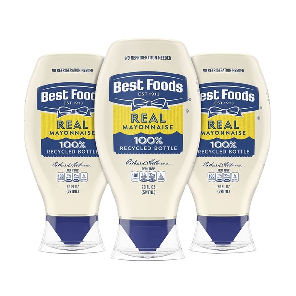 Best Foods Real Mayonnaise Squeeze Bottle 3 Ct For a Creamy Sandwich Spread or Condiment Made With 100% Cage-Free Eggs 20 oz