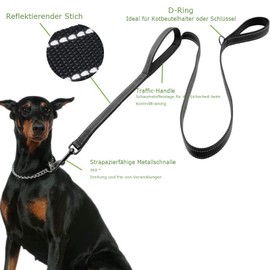 Dog Lead for Large and Medium with Integrated Short Lead, Reflective Lead, 2 Hand-friendly Padded Hand Loops, 1.5 m Lead