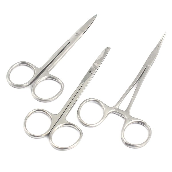 PRECISE CANADA: 3 PCS Premium Grade Webster Needle Holder 5" Smooth + Mosquito HEMOSTAT Forceps 5" Curved + Mosquito HEMOSTAT Forceps 5" Straight Laceration KIT New