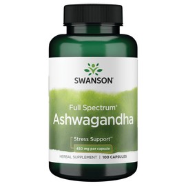 Swanson Swanson Ashwagandha Powder Supplement-Ashwagandha Root & Aerial Parts Supplement Promoting Stress Relief & Energy Support-Ayurvedic Supplement for Natural Wellness (100 Capsules, 450mg Each)