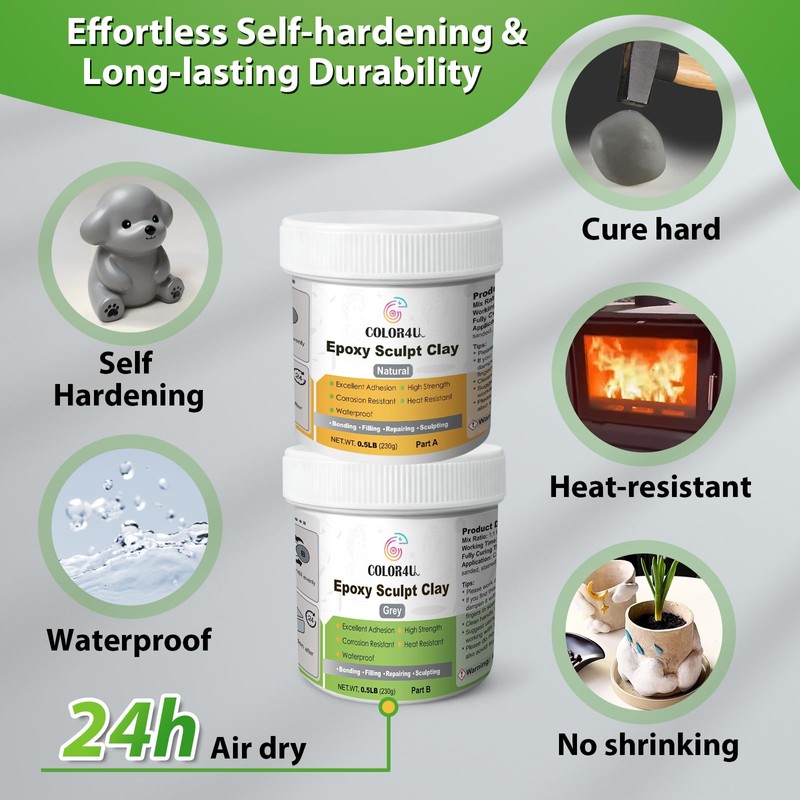 Epoxy Sculpt Clay, 1 Pound Natural Grey Epoxy Putty,2 Part