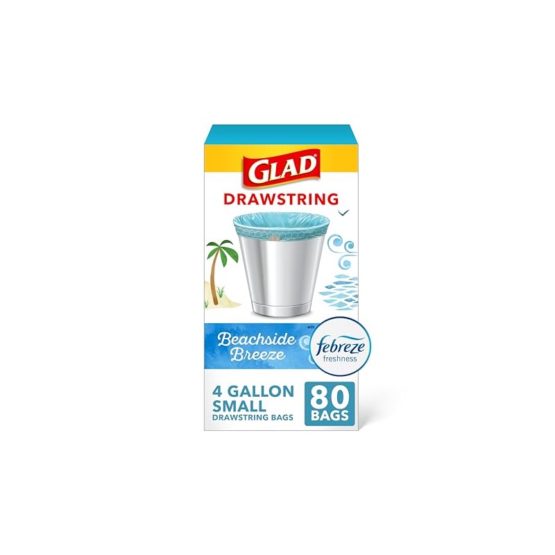 Glad OdorShield Small Drawstring Trash Bags - Febreze Beachside Breeze