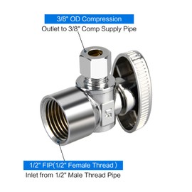 Stop Valves, 2 Pack 1/2" × 3/8" Angle Stop Valve, 1/2" FIP Angle Input, 3/8" OD Compression Output, 1/4 Turn, Chrome Plated Brass for Kitchen, Faucet, Toilet Valves
