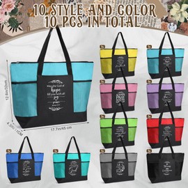 Paterr 10 Pcs Christian Tote Bags Bulk with Pocket Zipper for Women Bible Study Religious Church Gifts for Mother's Day(Colorful,Simple)