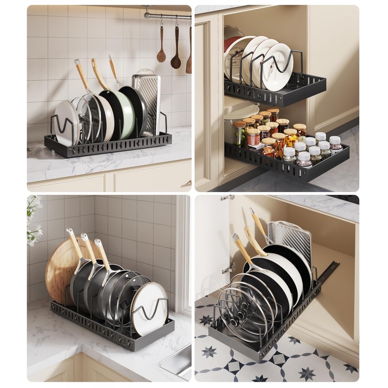 Pull Out Pots and Pans Organizer Under Cabinet, Sliding Lid