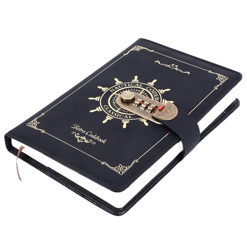 B6 Notebook Combination Lock Black Gold Retro 240 Pages Smoothing