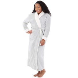 Alexander Del Rossa Women's Warm Fleece Robe, Long Plush Bathrobe, Small-Medium Light Gray with Sherpa (A0274LGRMD)