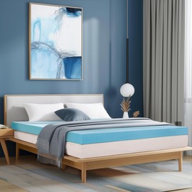 Subrtex 3 Inch Memory Foam Mattress Topper Mattress Pad Gel Infused Bed Foam Topper, CertiPUR-US Certified, King, Blue