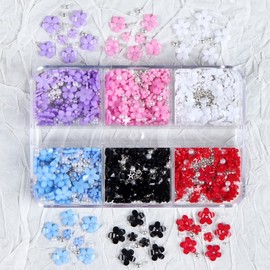 3D Flower Nail Charms for Acrylic Nails 6 Grids Colorful Flower 3D Nail Art Stud Spring Nail Art Decals Charms with Pearls Metal Sliver Round Beads for Nails Art DIY Crafting Manicure Tools