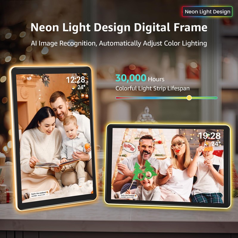 ApoloSign Neon Light Digital Picture Frame - 10.1" HD Display