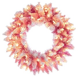 Vickerman 796641-24" Flocked Pink Wreath DuraLit 50WW (K255325LED) Pink Colored Christmas Wreath