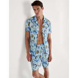 CALIDA Relax Magic Men's Buttoned Short Pyjamas 100% Cotton, Pottery Blue, 56