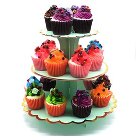 Timkumon 3-Tier Cardboard Cupcake Stand, Disposable Cupcake Display Tower Stand for Holiday Wedding Birthday Party Tiffany Blue