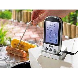 Rosenstein & Söhne Grill Funk Thermometer: Funk-Brat-/Grillthermometer, externes XXL-Display, 8 Fleischsorten (Bratenthermometer kabellos, Funk Bratthermometer, Geschenk Herren)