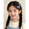 女の子用 水色チェックリボン ヘアゴム&クリップセット 2セット計4個入り 幼稚園 普段使い お出かけ 姉妹お揃い ヘアアクセサリー (ブルー)bl