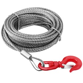 kuailebuy Steel Winch Cable,3/8" x 100' Wire Rope with Swivel Hook,17637 Lbs Breaking Strength,6x19 Strand Core Steel Towing Cable for Tow Truck,Crane,Wrecker