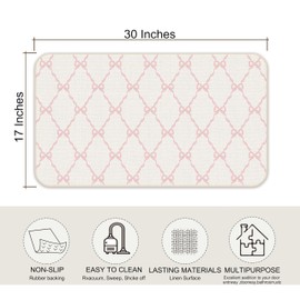 Udinaz Coquette Pink Ribbon Bow Door Mat, Pink Preppy Doormat Outdoor Indoor Entrance, Preppy Girly Aesthetic Welcome Mats for Outside Entryway Porch, Coquette Bow Bath Mat, 17x30 Inches