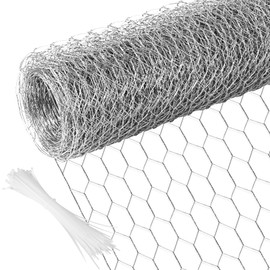Chicken Wire 13.7 in x 590.5 in Poultry Wire Netting Hexagonal Galvanized Mesh Garden Fence Barrier for Pet Rabbit Chicken Fencing with 100 Pcs Cable Zip Ties