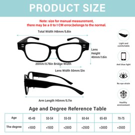 3Pack Reading Glasses with Lights Led Readers with Lights Reading Glasses with Light and Magnifier Blue Light Blocking Lighted Magnifying Eyeglasses Nighttime Lighted Reading Glasses for Women Men+200