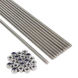 Yeebyee M6 x 250 mm 304 Stainless Steel Fully Threaded Rod, Right Thread 1 mm Pitch with 20 Pieces Lock Nuts, 10 Pieces/Pack