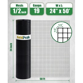 GoldPeak Hardware Cloth 1/2 inch 48 x 50 ft 19 Gauge - Black Vinyl Coated Wire Mesh Roll Chicken Wire Fencing Wire Fence Rolls