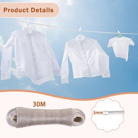 Farnirvana 30 m Washing Line, Extra Strong with Steel Core, Outdoor Washing Line, 130 kg Load Capacity, Tear-Resistant Washing Line for Outdoors, Garden, Camping