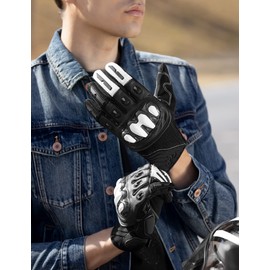INBIKE Riding Gloves Motorcycle for Men with Protection Carbon Fiber TPR Knuckle Shell Touch Screen White XX-Large