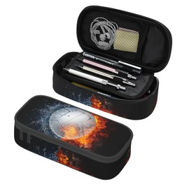 Sports Volleyball Pencil Box Black Kids Teens Pencil Pouch for Boys Girls, Big Capacity Canvas Pen Holder Marker Case, Portable Travel Storage Bag Stationery Organization Bag Desk Office Organizer