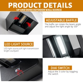 Modern Outdoor Wall Light with 3 Modes, 15W Waterproof Aluminum Up&Down Lights Outdoor Sconce Lights for Patio, Porch with Adjustable 0-120° Beam Angle LED Exterior/Interior Lighting Fixtures, 4-Pack