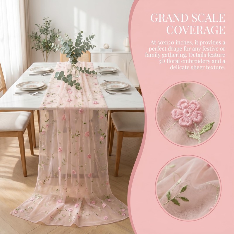 Boho Sheer Table Runner , Pink Tulle Table Runner with