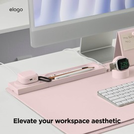 elago Smart Magnetic Desk Mat Pencil Tray – Soft Silicone Organizer for Office Supplies, AirPods, Glasses, Pens – Noise-Free, Washable, Item for Desk Management [Medium-Small Set] (Lovely Pink)