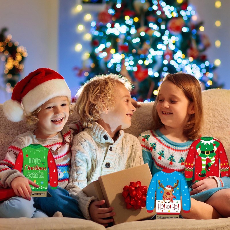 3PCS Ugly Christmas Sweater Trophy Award, 6.2" Xmas Wooden Ugly