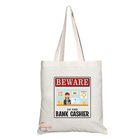 Coralgraph Inc TB1000 Beware of the Bank Cashier Novelty Present Gift Printed Eco-Friendly Stylish Long Handled Tote Shoulder Bag