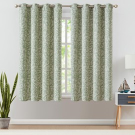 jinchan 80% Blackout Curtains for Bedroom, Farmhouse Drapes with Scroll Floral Patterned for Living Room, Grommet Top Thermal Insulated Curtains, Vintage Country Drapes 72 inch Length 2 Panels Green