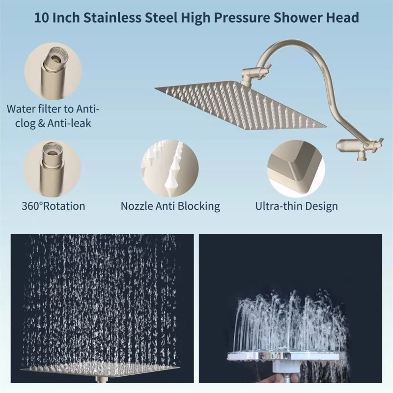 Hibbent All Metal 10-In High Pressure Rainfall Handheld Shower Head