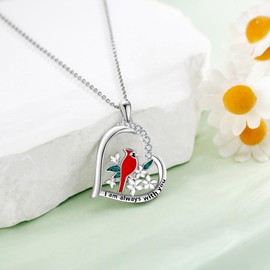 AXOMY Cardinal Gifts 925 Sterling Silver I Am Always With You Cardinal Pendant Necklaces Cardinal Jewelry Gifts for Women Her Mom Cardinal Lover