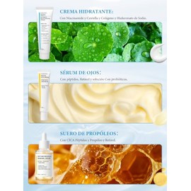 Skin Care Coreano 3 En 1 Kit, con 1 Crema Hidratante Centella Niacinamida + 1 Cremas de Ojos Retinal + 1 Serum Péptidos Propóleo, Hidratante, reafirma