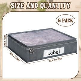 Panelee 6 Pcs 14 x 12 x 3 Inch Sweater Storage Bags Easy Gliding Zippered Sweater Bag Sweater Organizer Closets Under the Bed Zippered Storage Bags with Label Pocket to Avoid Dust Dirt (Gray)