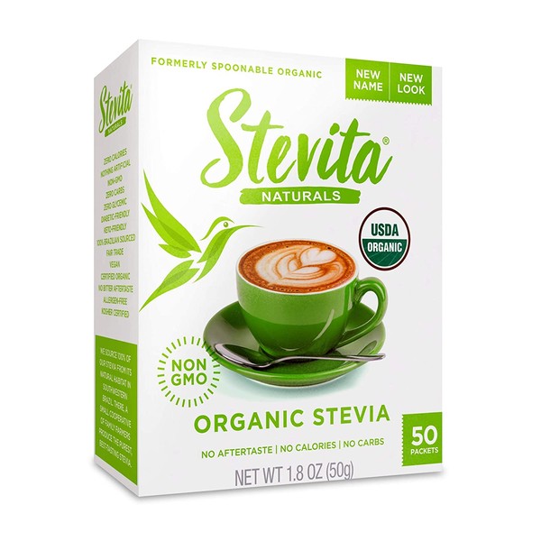 Stevita Organic Stevia - 50 Packets - Stevia & Erythritol All-Natural Sweetener, No Calories - USDA Organic, Non-GMO, Vegan, Keto, Paleo, Gluten Free - 50 Servings